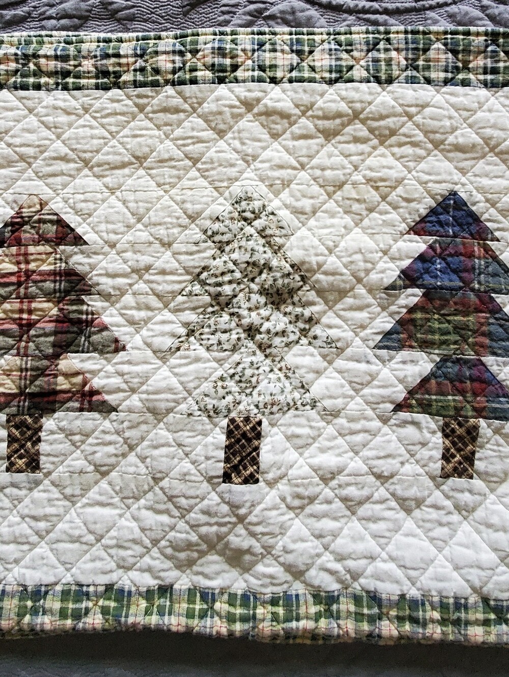 Two Quilted Tree Accent Pillow Shams Standard Patchwork Rustic Christmas Tree - Picture 3 of 14